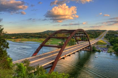 Pennybacker Bridge at sunset, south of Great Hills neighborhood, Austin